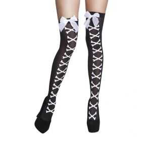 Bas avec motifs Squelette noirs et blancs taille unique
