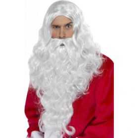 Perruque et barbe de Père Noel blanc grisâtre