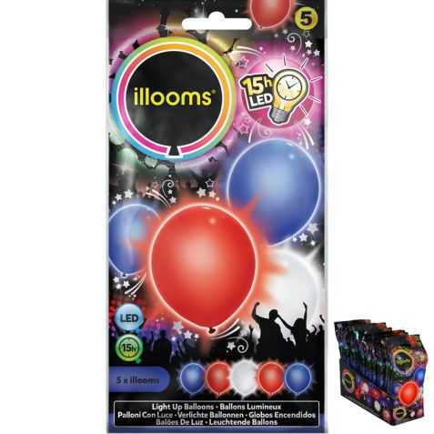 5 ballons lumineux bleu blanc rouge