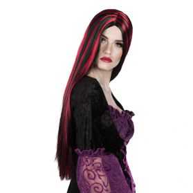 Perruque femme cheveux rouges et noirs