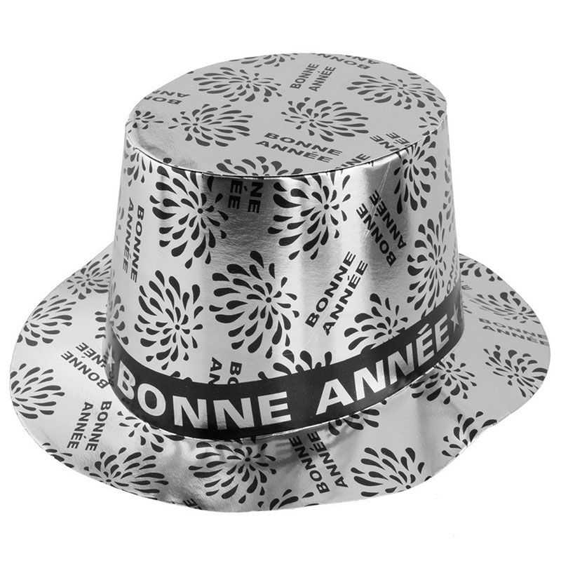 CHAPEAU PLASTIQUE BONNE ANNÉE ARGENT PAILLETÉ