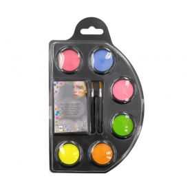 Palette de maquillage 6 fards à l'eau Fluos + 2 pinceaux