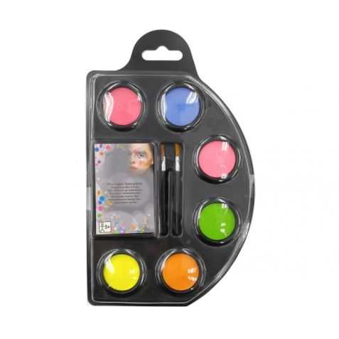 Palette de maquillage 6 fards à l'eau Fluos + 2 pinceaux