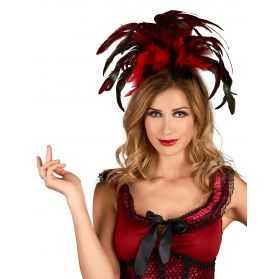 Coiffe Cabaret plumes noires et rouges