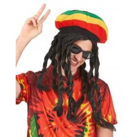 Perruque avec cheveux longs Rasta et bonnet