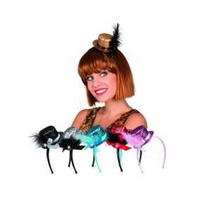 1 Serre-tête mini Chapeau Cabaret à paillettes et plume