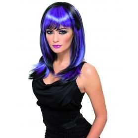 Perruque de Sorcière sexy avec cheveux noirs et violets