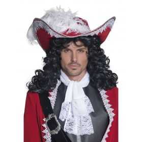 Chapeau de Pirate authentique Rouge avec plume et galon