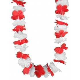 Collier Hawaï supporter rouge et blanc adulte