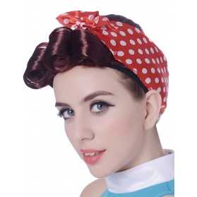 Perruque rétro chatain avec foulard femme