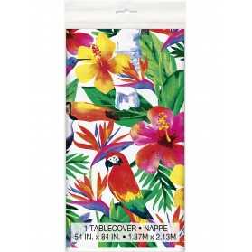 Nappe motif toucan perroquet fleurs des îles tropiques