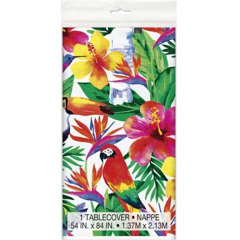 Nappe motif toucan perroquet fleurs des îles tropiques