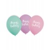 6 Ballons en latex Happy Birthday pastel 22,8 cm