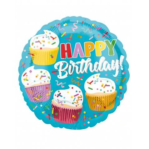 Ballon aluminium Happy Birthday cupcakes 43 cm