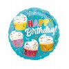 Ballon aluminium Happy Birthday cupcakes 43 cm