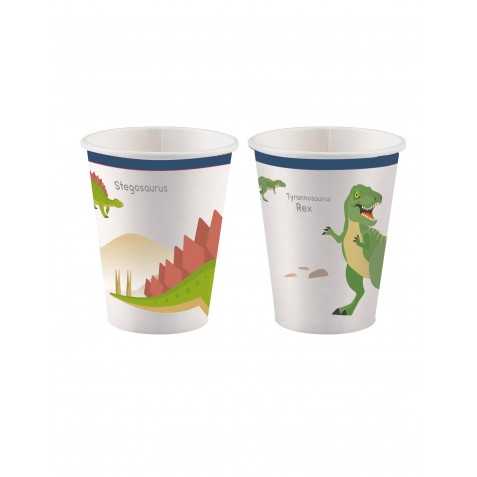 8 Gobelets en carton Grands Dinosaures 250 ml