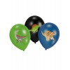 6 Ballons en latex Grands Dinosaures noir, vert et bleu 27,5 cm