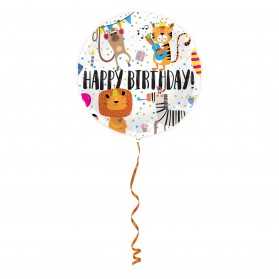 Ballon aluminium happy birthday animaux 45cm