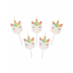 5 Bougies d'anniversaire téte de licorne