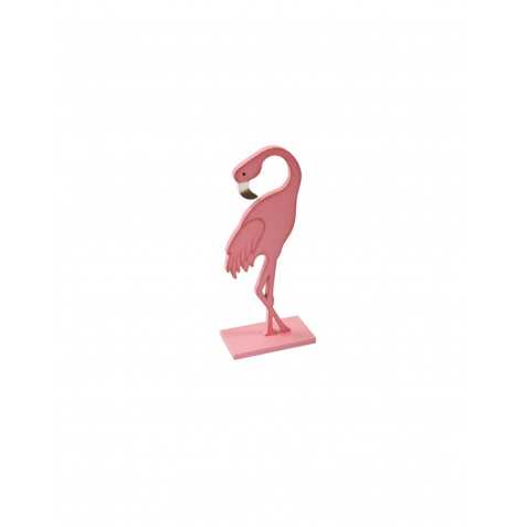 Flamant rose en bois sur socle rose 15 cm