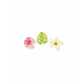 9 Confettis en bois fleurs et feuilles tropicales 3,8 cm