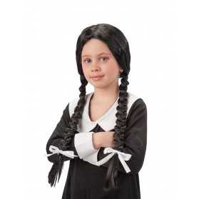 Perruque noire avec tresses écolière fille