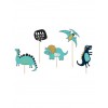 5 Cake toppers en carton dinosaures bleus 10,5 - 20 cm