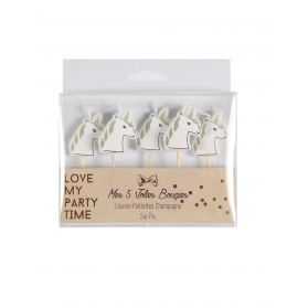 5 Bougies sur pic licorne paillettes champagne 4,5 x 3 cm