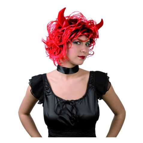 Perruque cheveux courts Rouges avec Cornes
