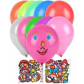 10 Ballons stickers visage multicolores 30 cm