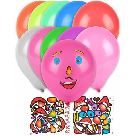 10 Ballons stickers visage multicolores 30 cm