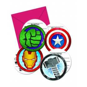 6 Invitations + enveloppes Avengers Mighty