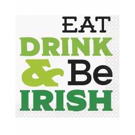 16 Petites serviettes en papier Eat Drink & Be Irish 25 x 25 cm