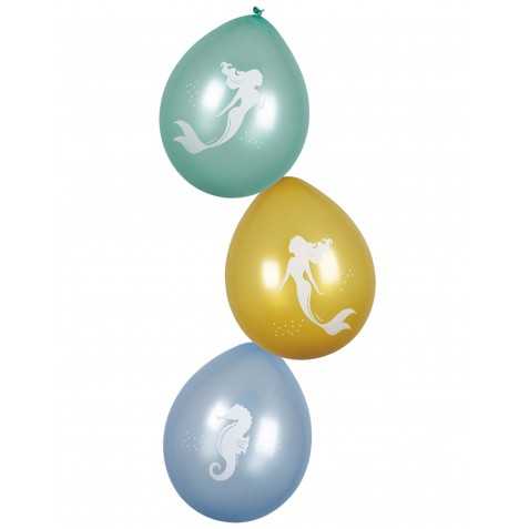 6 Ballons Sirène Lagune 25 cm
