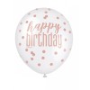 6 Ballons en latex happy birthday à  pois blancs et roses 30 cm
