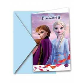 6 Cartons d'invitations et enveloppes La Reine des Neiges 2