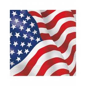 16 Serviettes en papier drapeau USA 33 x 33 cm