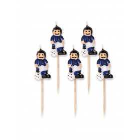 5 Bougies sur pic footballeurs bleus et noirs 8 cm