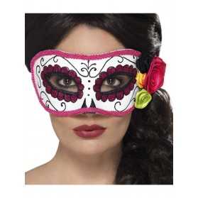 Masque vénitien liseré rose Dia de los Muertos adulte