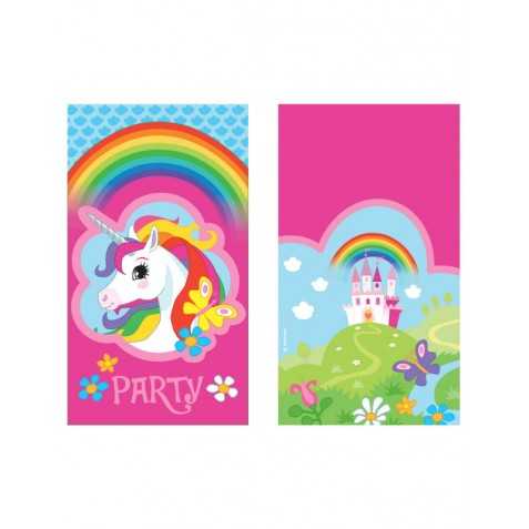 8 Invitations & enveloppes Licorne arc-en-ciel