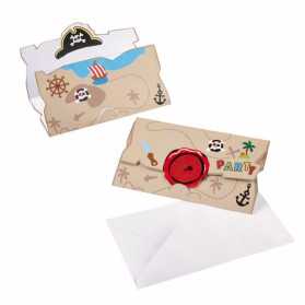 8 Invitations et enveloppes Pirate