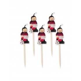 5 Bougies sur pic footballeurs rouges et noirs 8 cm