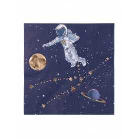 16 Serviettes en papier astronaute marine et doré 33 x 33 cm