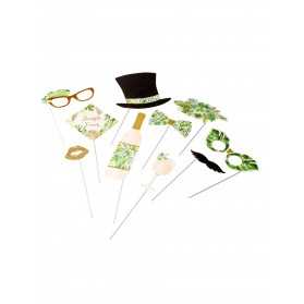 Kit photobooth tropical ivoire avec dorure 10 accessoires