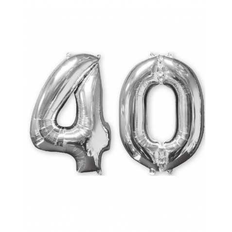 Lot de 2 ballons aluminium chiffre 40 argent 66 cm