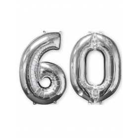 Lot de 2 ballons aluminium 66 cm chiffre argent 60