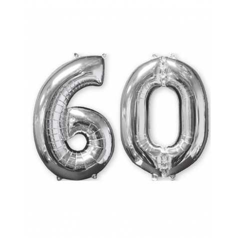 Lot de 2 ballons aluminium 66 cm chiffre argent 60