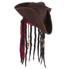 Chapeau pirate marron avec perruque adulte