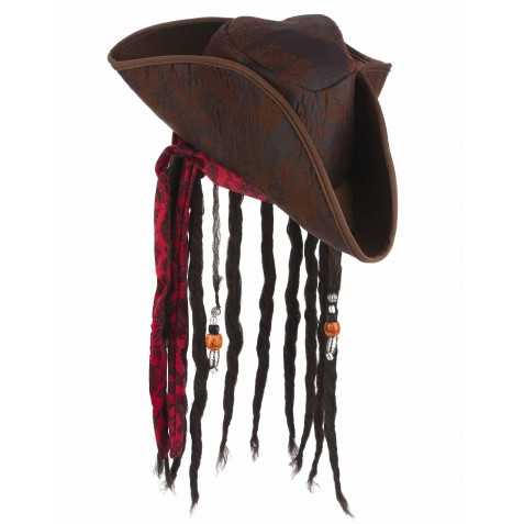 Chapeau pirate marron avec perruque adulte