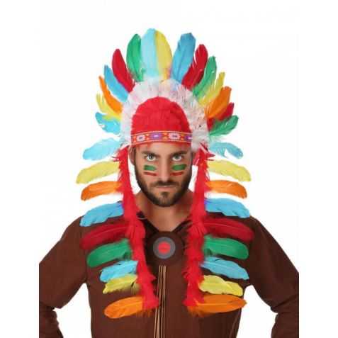 Coiffe de Chef Indien à plumes multicolores
